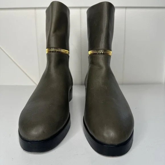 Pierre Hardy Leather Ankle Boots Olive Green Size‎ EU 38.5/ US 8.5 Gold Zippers - Picture 4 of 14